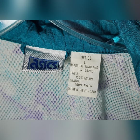 VINTAGE ASICS Womens Lightweight Windbreaker Running Full-Zip Large Green Tribal - Picture 5 of 11